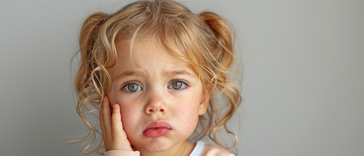 gengivite nei bambini, bambina si tocca guancia